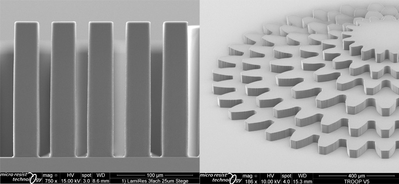 Patterning of dry film resists in single or multilayer coatings